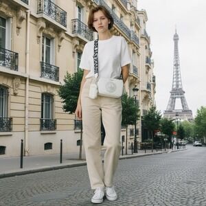 Karl Lagerfeld Paris Medallion Crossbody With Pouch Adjustable Strap White Bag